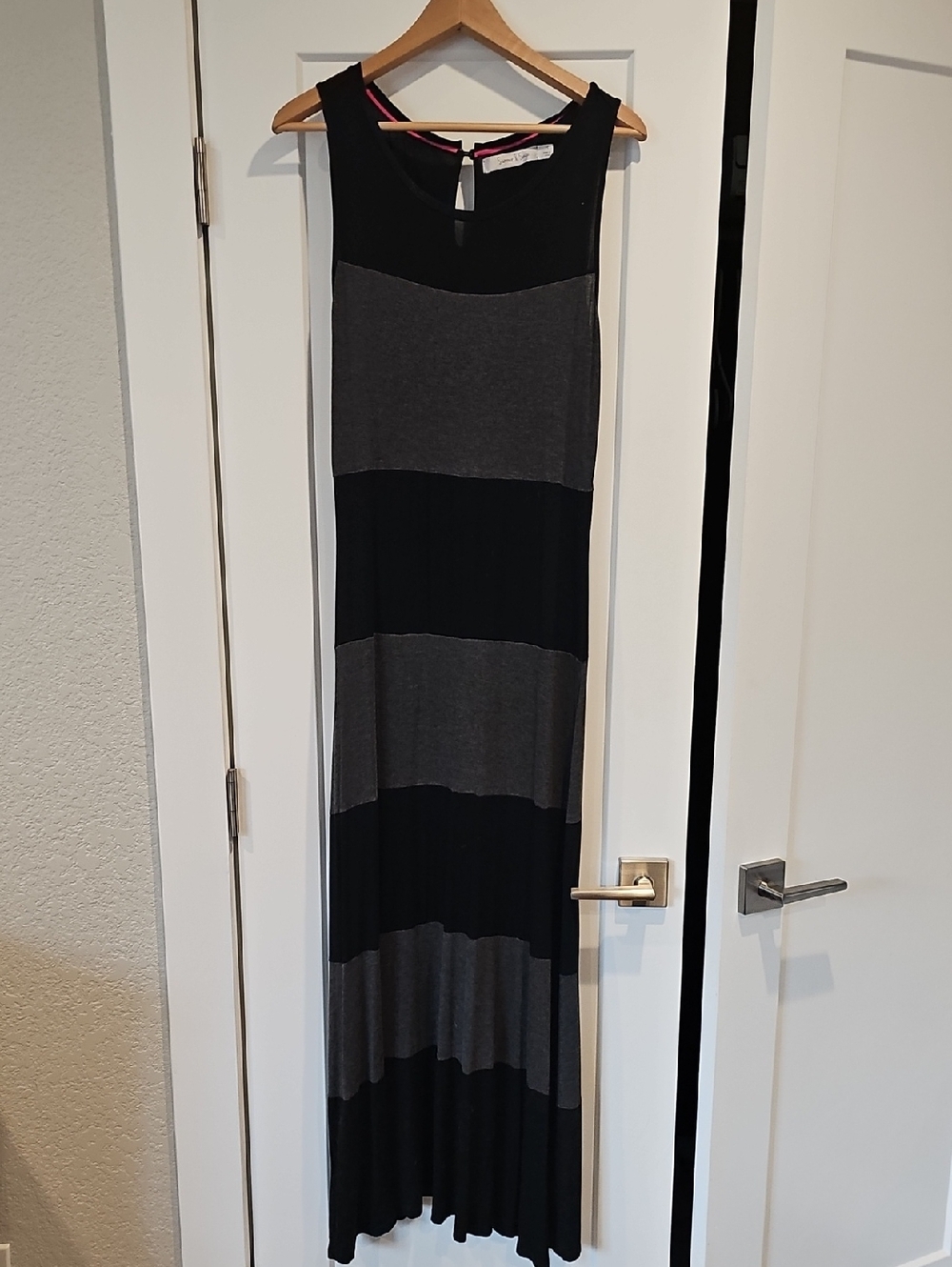 Sleeveless Black and Charcoal Striped Maxi Dress - Classic Women’s Style